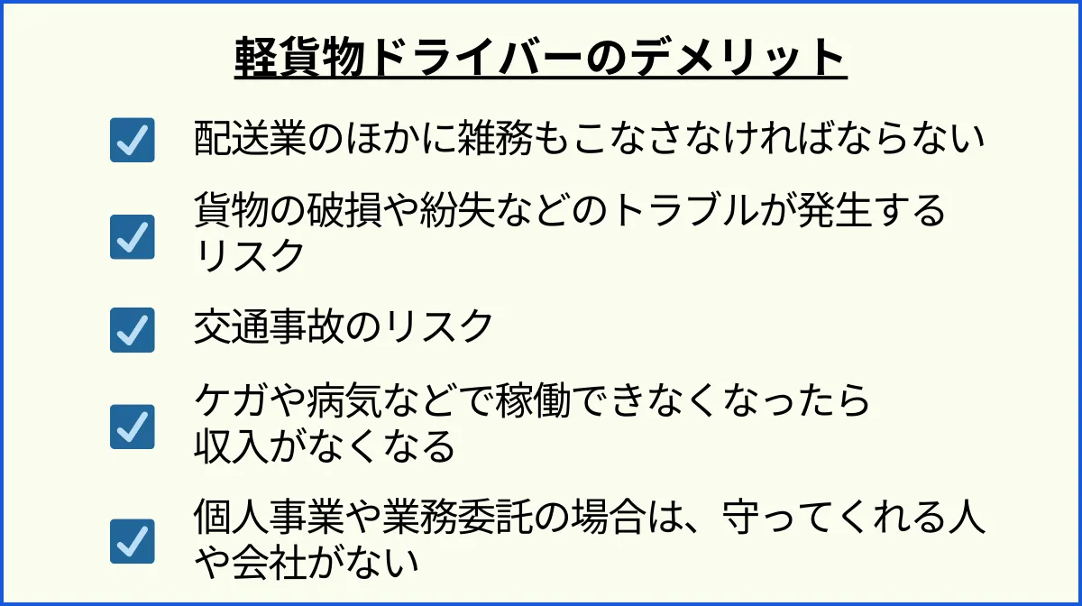 軽貨物ドライバーのデメリット