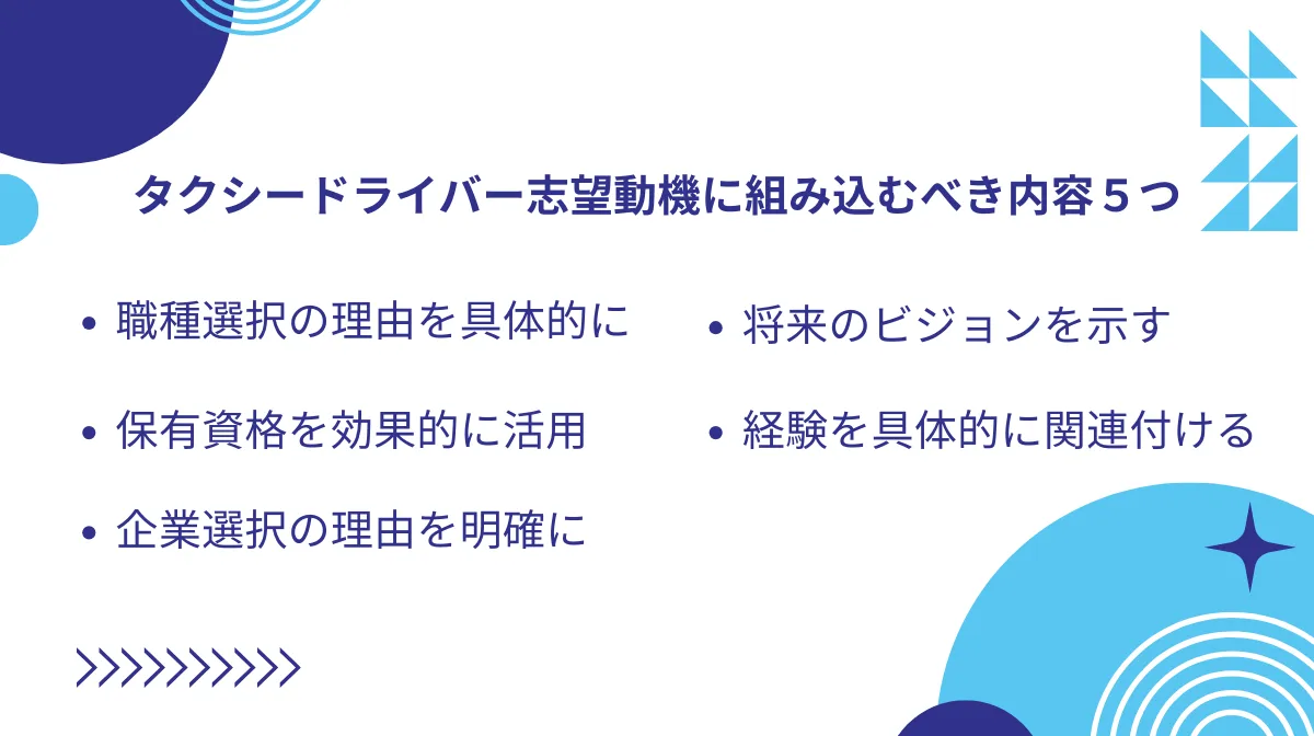 3．タクシードライバー志望動機に組み込むべき内容5つ