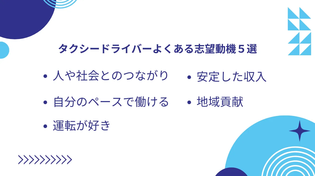 1．みんなの志望動機は？よくあるタクシードライバーの志望動機5つ