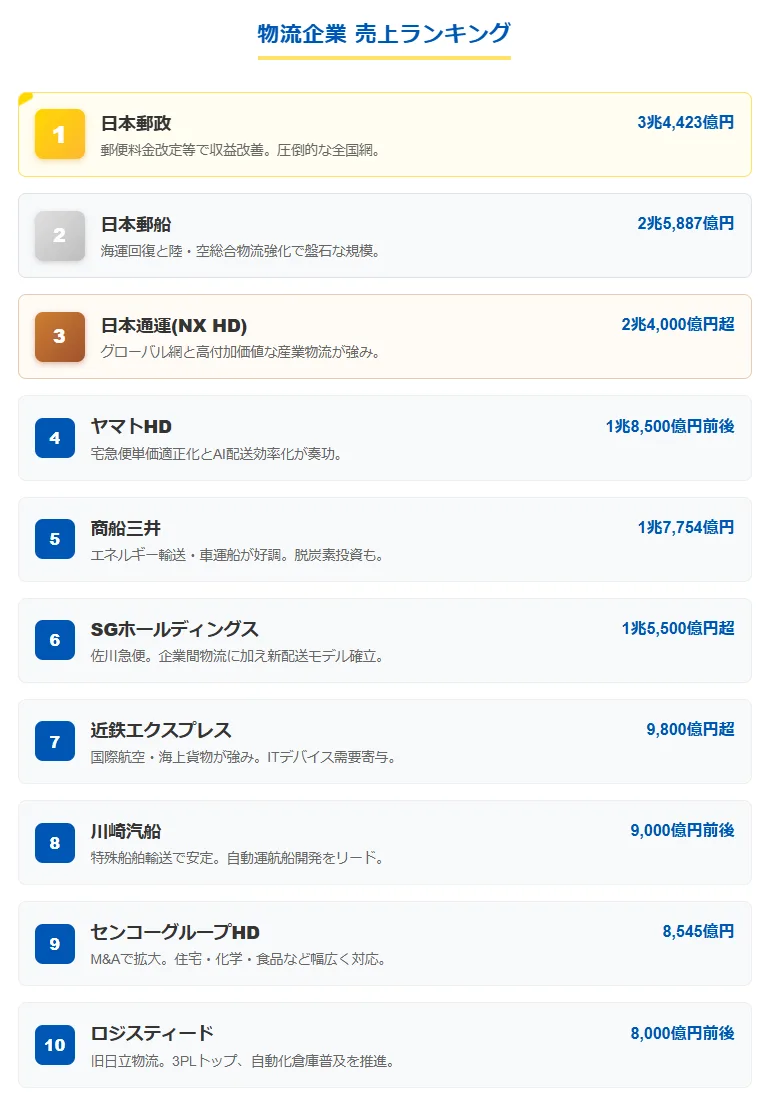 2．2026年最新：運送会社売上ランキングTOP10