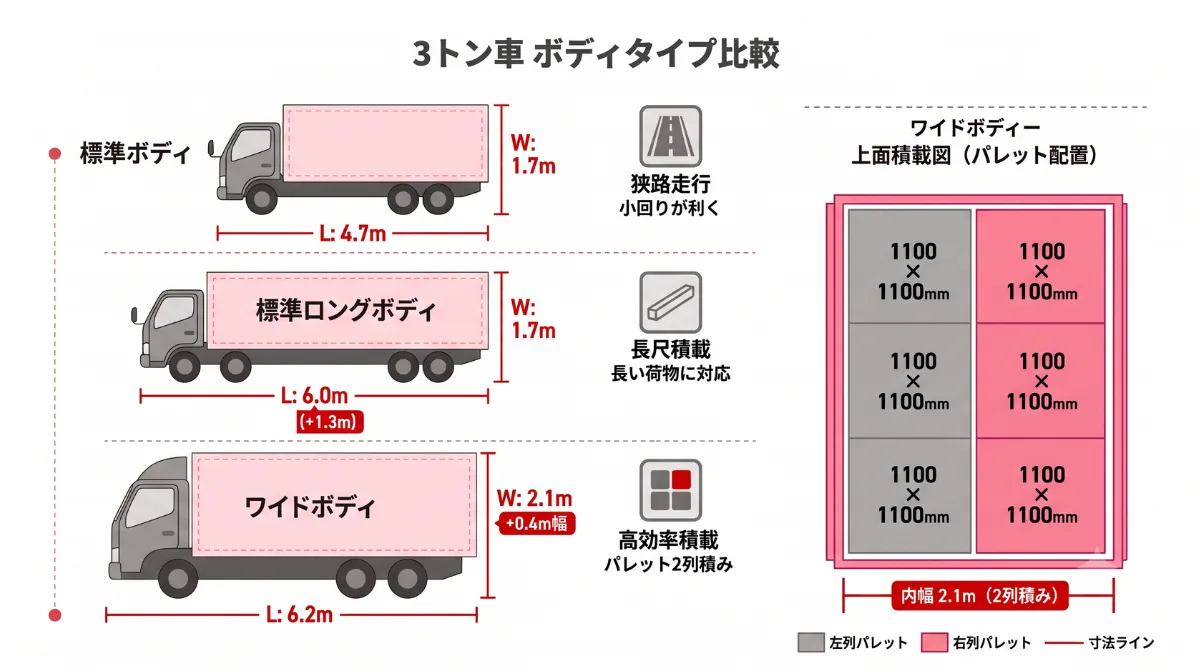 3トントラックのサイズと積載量:仕様別の詳細解説