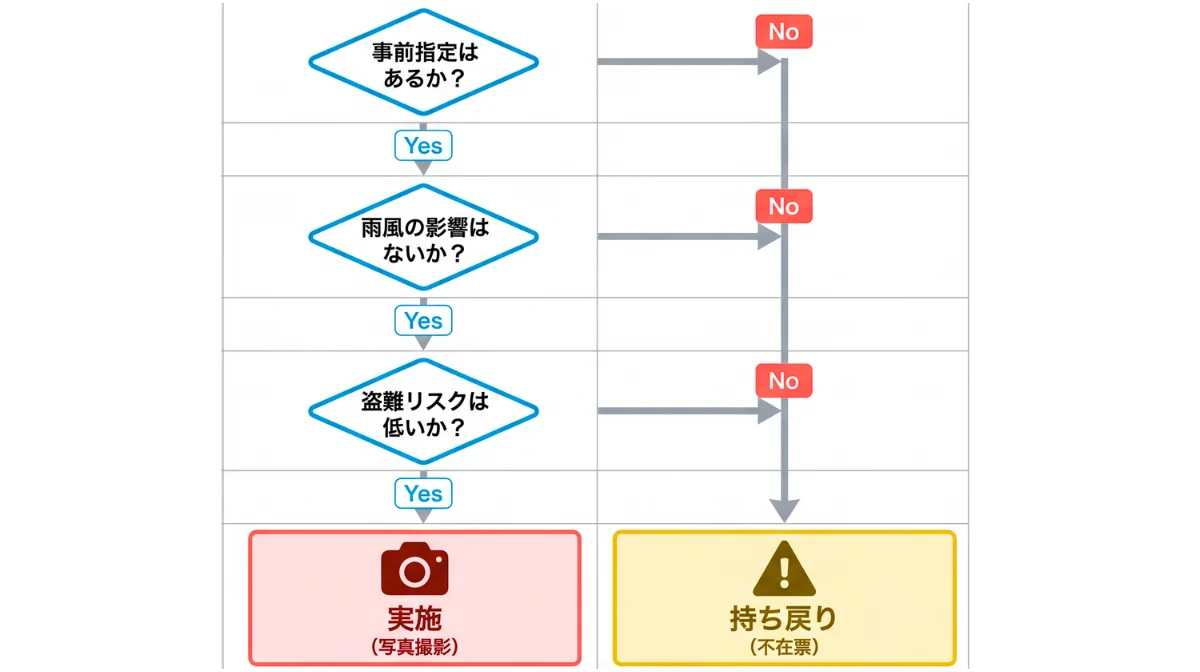 不在時の「軒先渡し」実施判断フロー