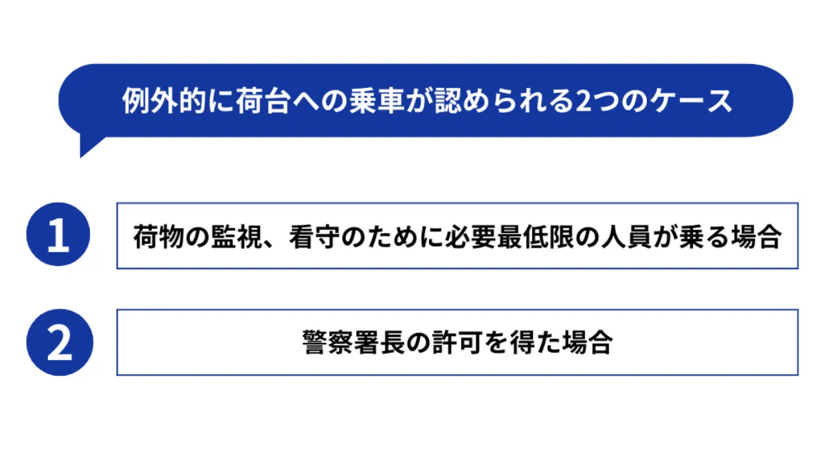 例外的に荷台への乗車が認められる2つのケース