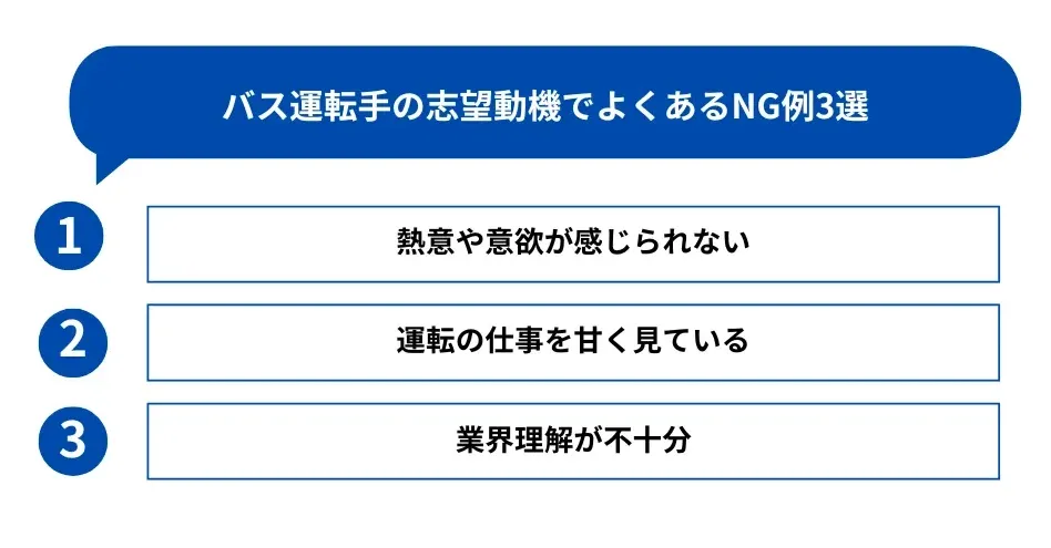 バス運転手の志望動機でよくあるNG例