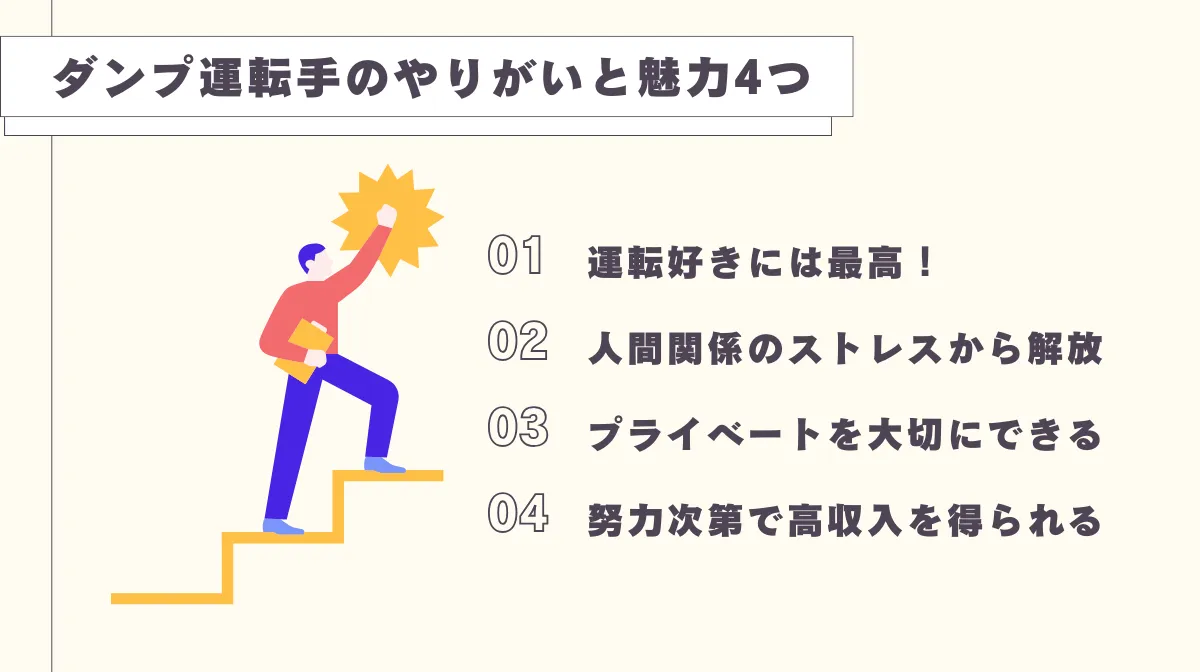 3．ダンプ運転手のやりがいと魅力4つ