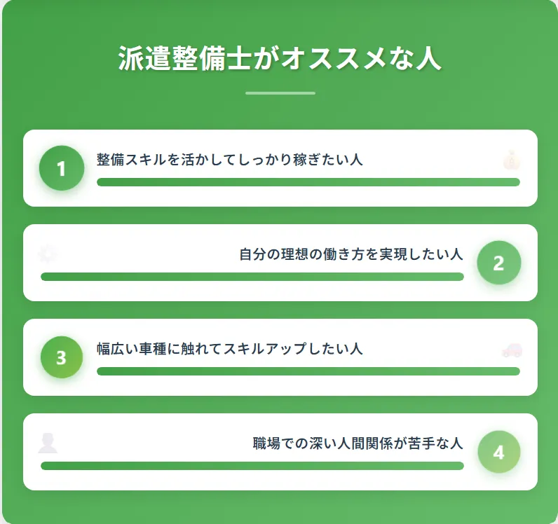派遣整備士がオススメな人の特徴