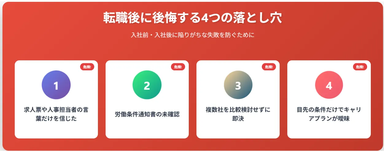 2.転職後に後悔する4つの落とし穴:入社してから気付くミスマッチ