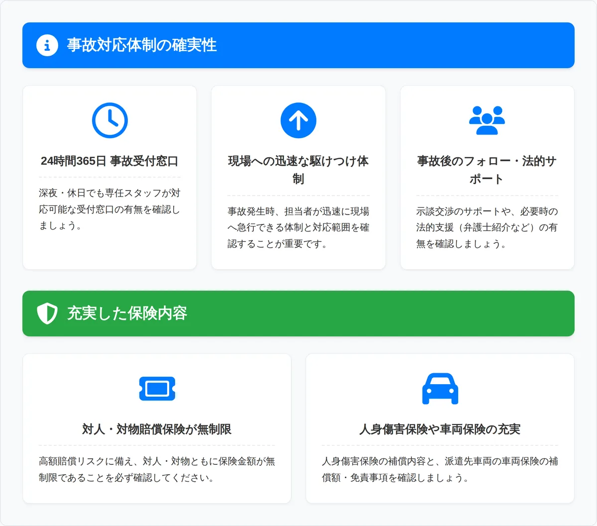 事故対応体制と保険内容