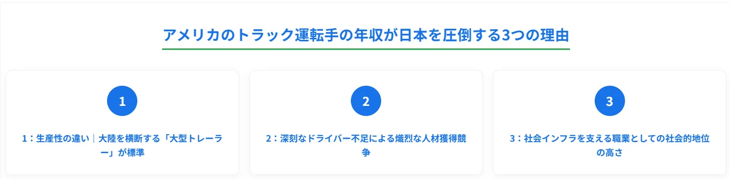 2．なぜ高い？アメリカのトラック運転手の年収が日本を圧倒する3つの理由