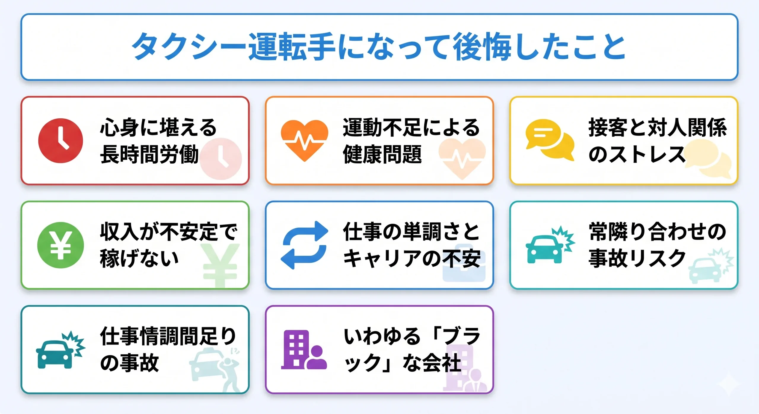 1.タクシー転職でよくある7つの後悔