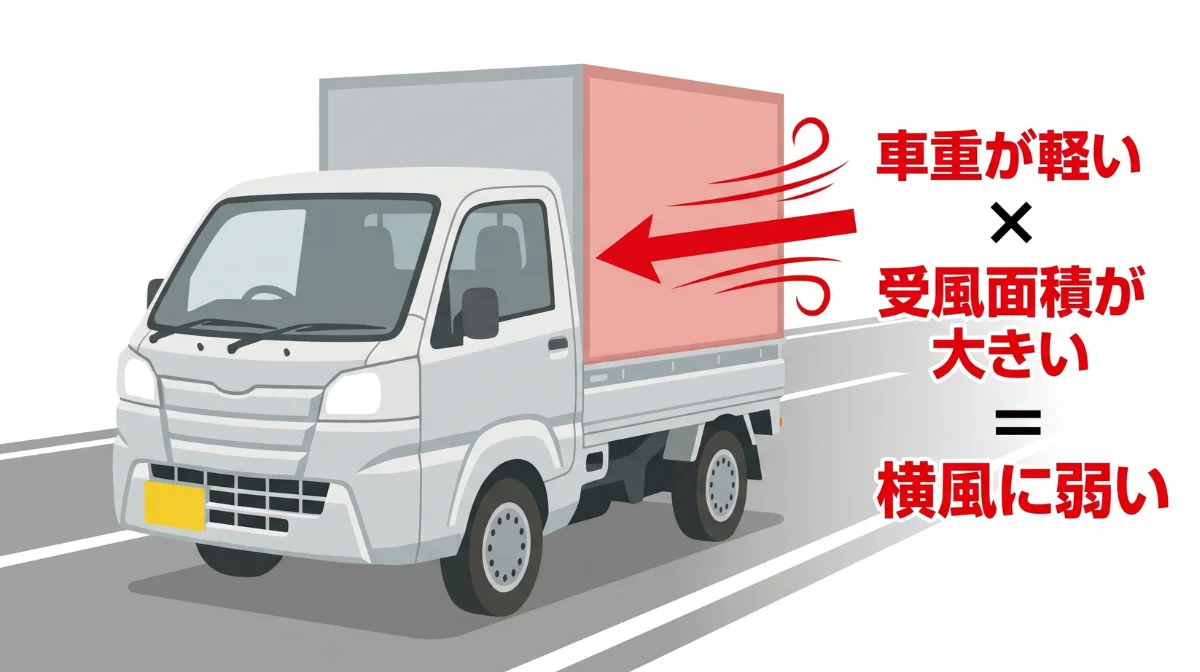 車体が軽く、横風の影響を受けやすい