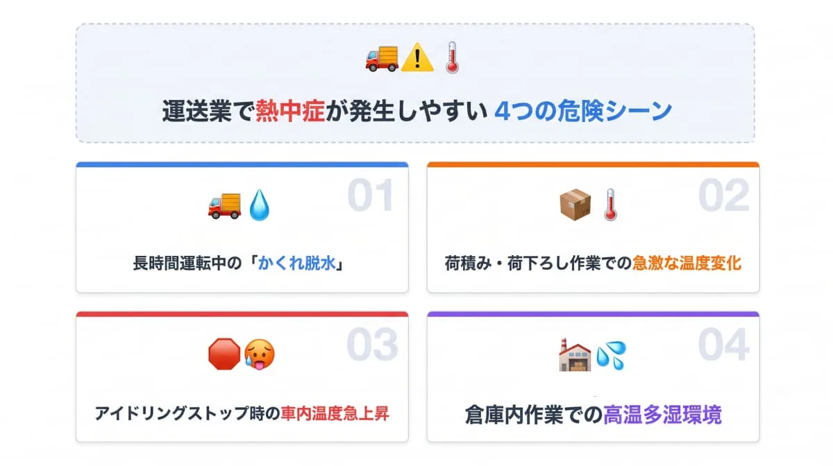 運送業で熱中症が発生しやすい4つの危険シーン