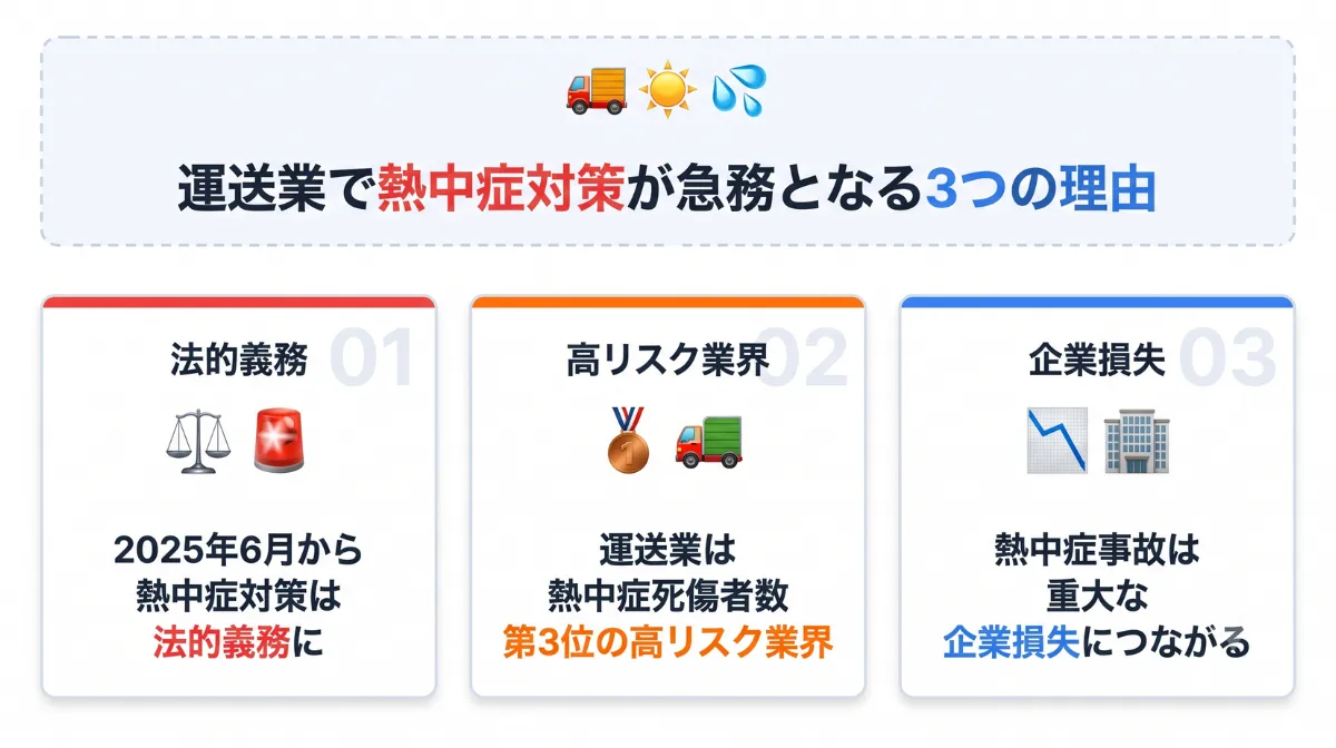 運送業で熱中症対策が急務となる3つの理由