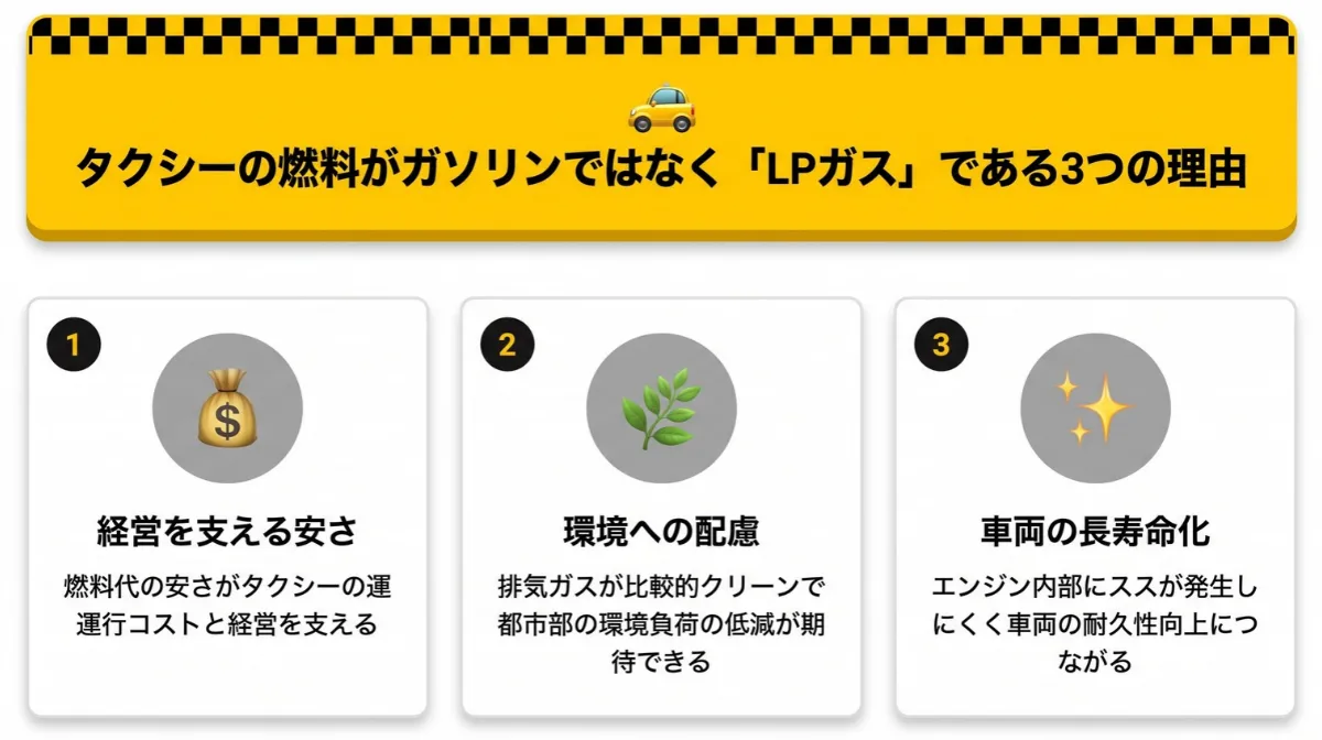 タクシーの燃料がガソリンではなく「LPガス」である3つの理由