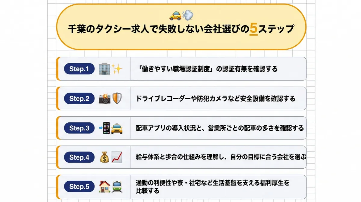 千葉のタクシー求人で失敗しない会社選びの5ステップ