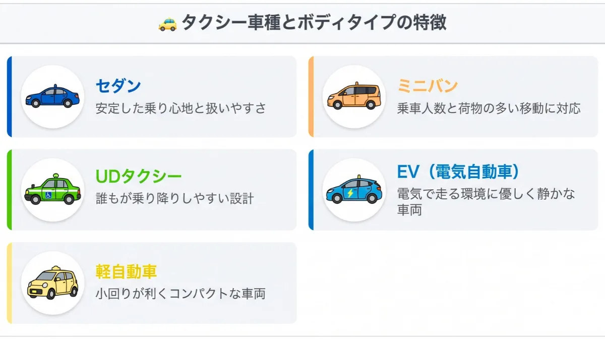 タクシー車種の種類とボディタイプ別の特徴
