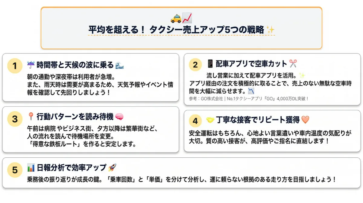 タクシー売上の平均を超えるための実践的な5つの戦略