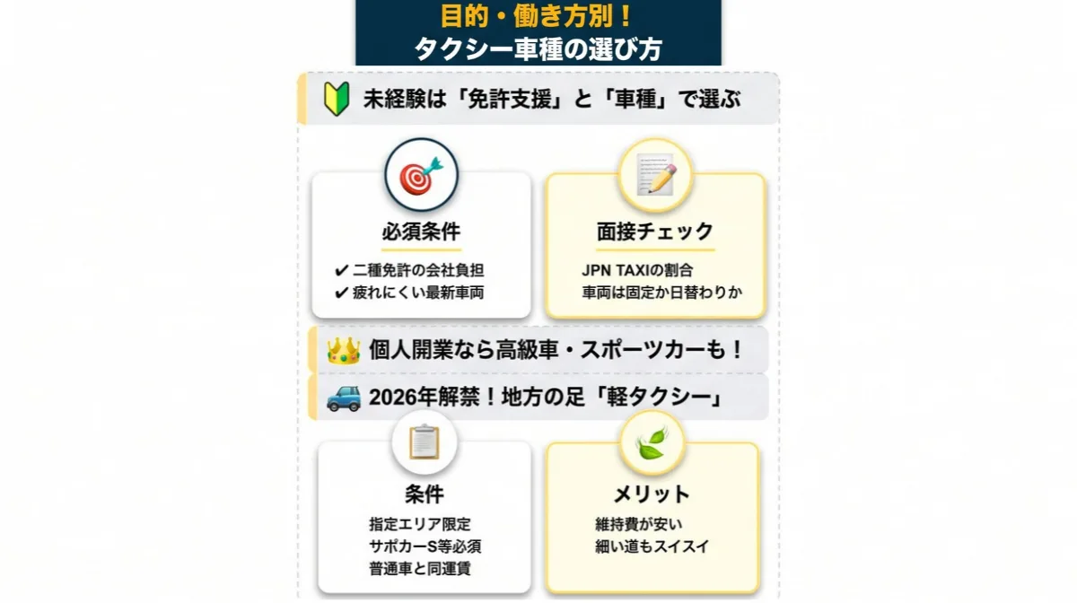 目的と働き方で変わる！自分に最適なタクシー車種の選び方