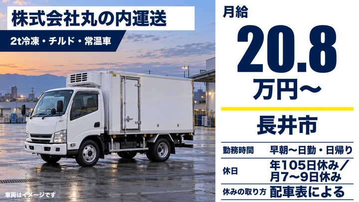 【山形県長井市】小型トラックドライバー／正社員・日帰りルート配送