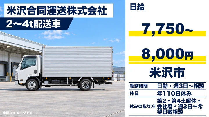 【山形県米沢市】中型トラックドライバー／週3日~相談可