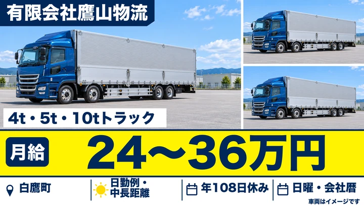 【山形県白鷹町】8tトラックドライバー／正社員