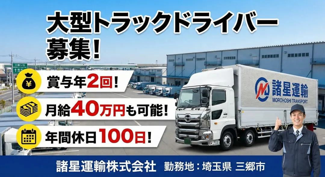 諸星運輸株式会社の大型トラックドライバー求人（埼玉県三郷市）