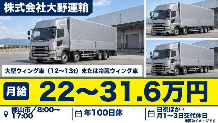 【福島県郡山市】8tトラックドライバー／月収28万～32万円・一泊運行あり