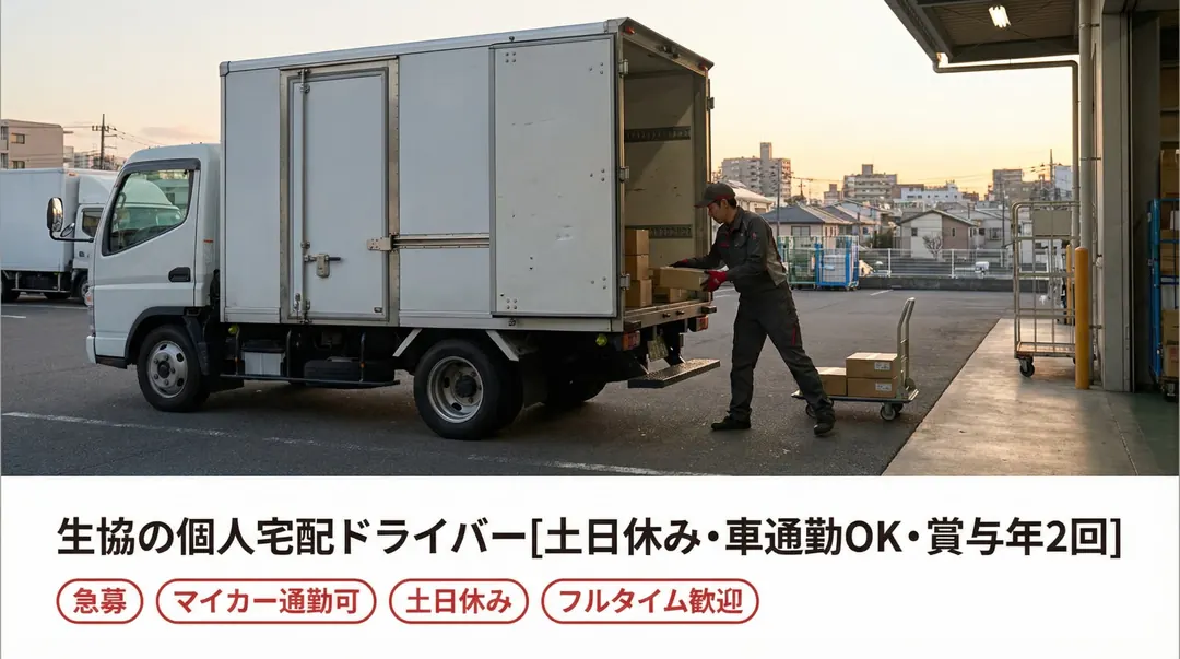 生協の個人宅配ドライバー[土日休み・車通勤OK・賞与年2回]
