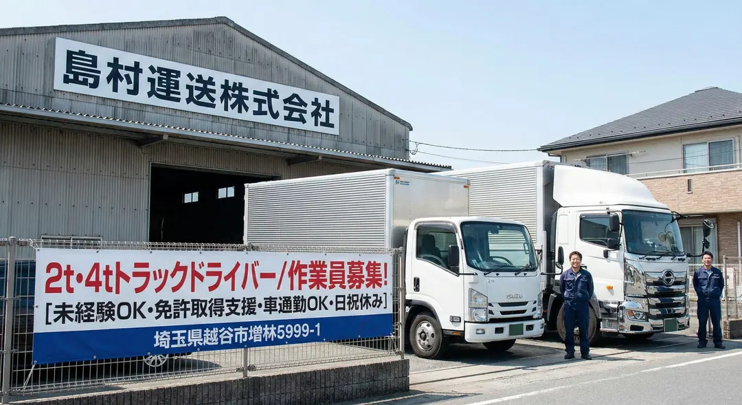 2t・4tトラックドライバー/作業員[未経験OK・免許取得支援・車通勤OK・日祝休み]