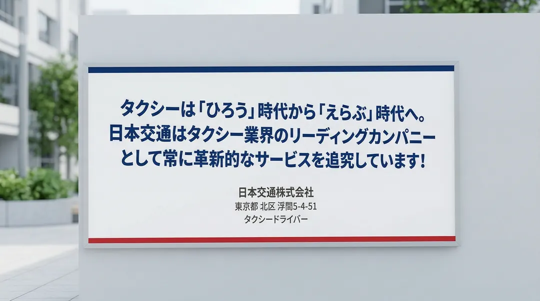 タクシーは「ひろう」時代から「えらぶ」時代へ。日本交通はタクシー業界のリーディングカンパニーとして常に革新的なサービスを追究しています!