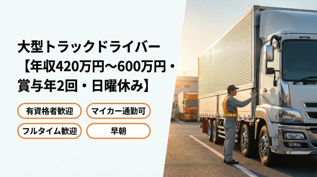 大型トラックドライバー【年収420万円〜600万円・賞与年2回・日曜休み】