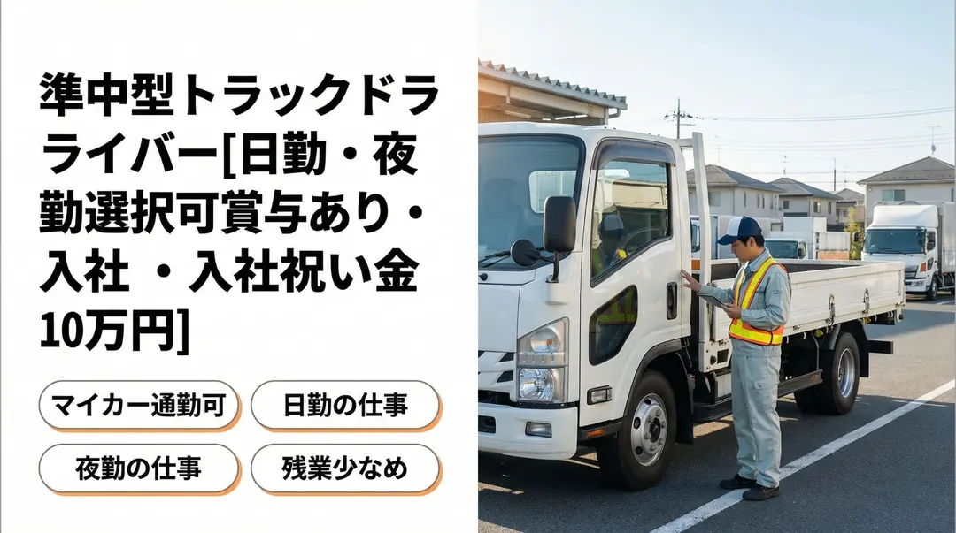 準中型トラックドライバー[日勤・夜勤選択可・賞与あり・入社祝い金10万円]