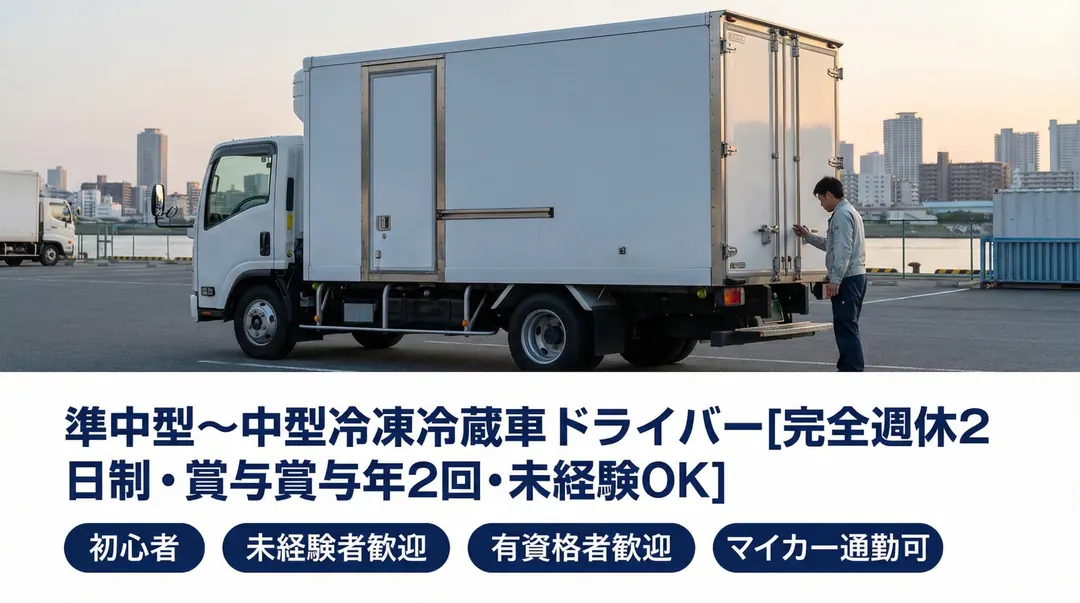 準中型~中型冷凍冷蔵車ドライバー[完全週休2日制・賞与年2回・未経験OK]
