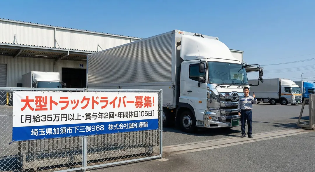 大型トラックドライバー[月給35万円以上・賞与年2回・年間休日105日]