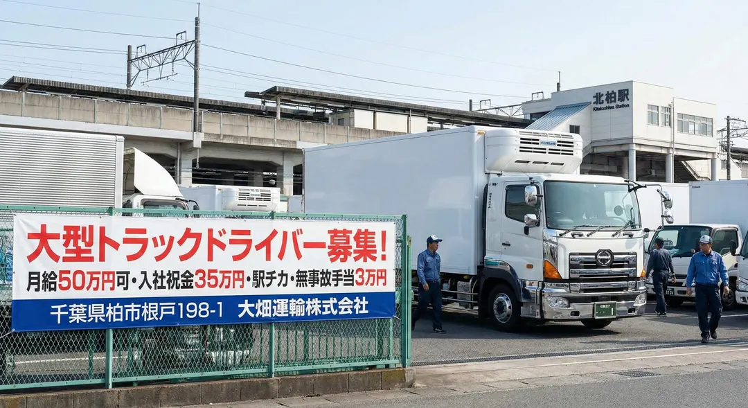 大型トラックドライバー[月給50万円可・入社祝金35万円・駅チカ・無事故手当3万円]