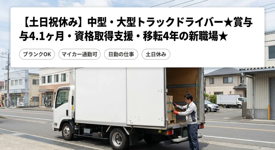 中型大型免許＠海老名市×中型大型トラックドライバー土日祝休み