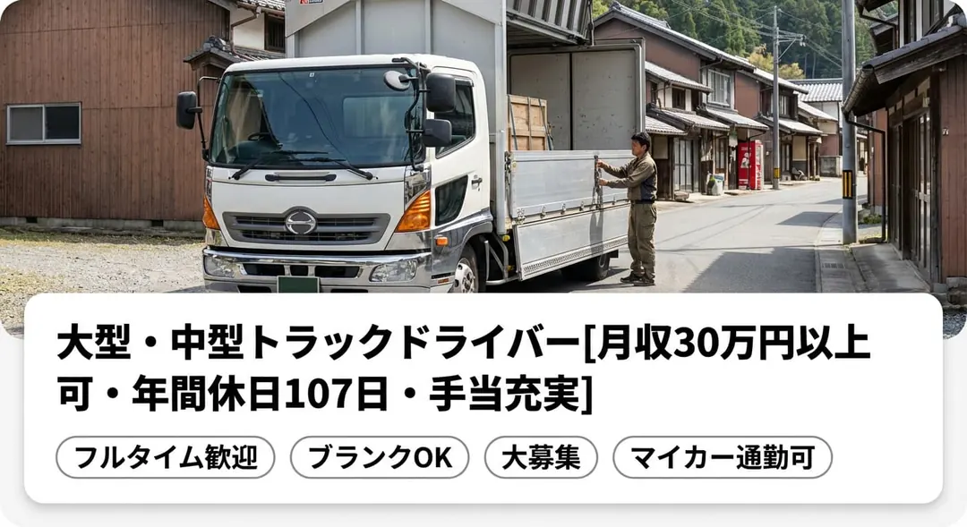 直販配送株式会社の中型・準中型トラックドライバー求人（京都府南丹市）
