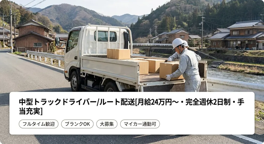 直販配送株式会社の中型・準中型トラックドライバー求人（京都府南丹市）