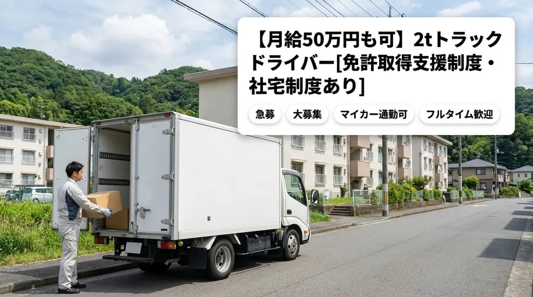 5t限定以上＠横浜市×小型トラック｜社宅あり・月給34万円