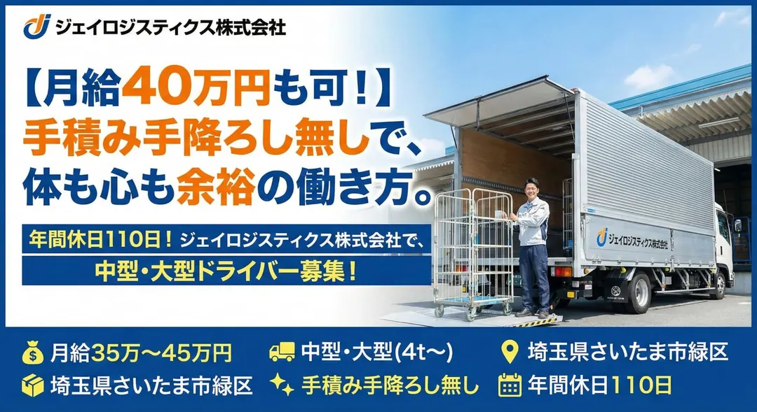 ジェイロジスティクス株式会社の中型・準中型トラックドライバー求人（埼玉県さいたま市緑区）