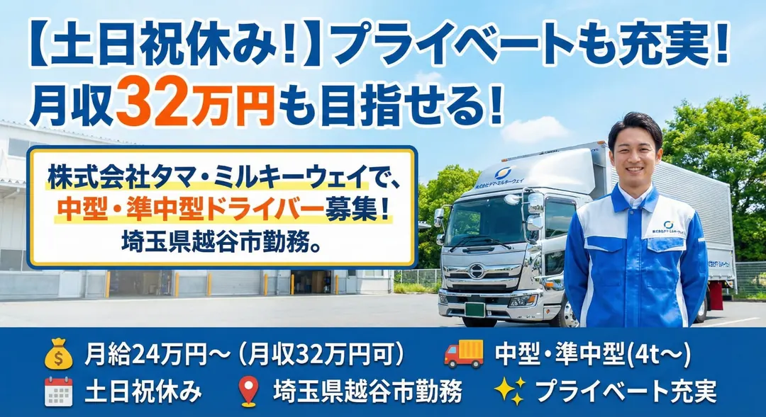 株式会社タマ・ミルキーウェイの中型・準中型トラックドライバー求人（埼玉県越谷市）