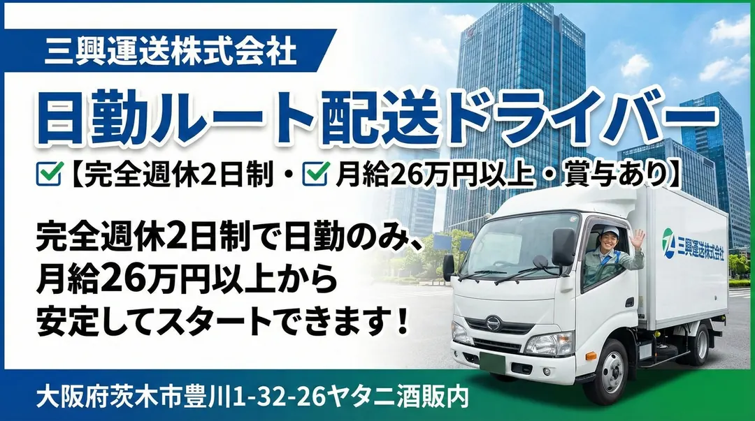 日勤ルート配送ドライバー[完全週休2日制・月給26万円以上・賞与あり]