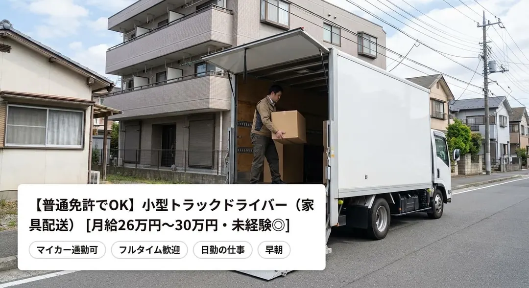 【普通免許でOK】小型トラックドライバー（家具配送）[月給26万円〜30万円・未経験◎]