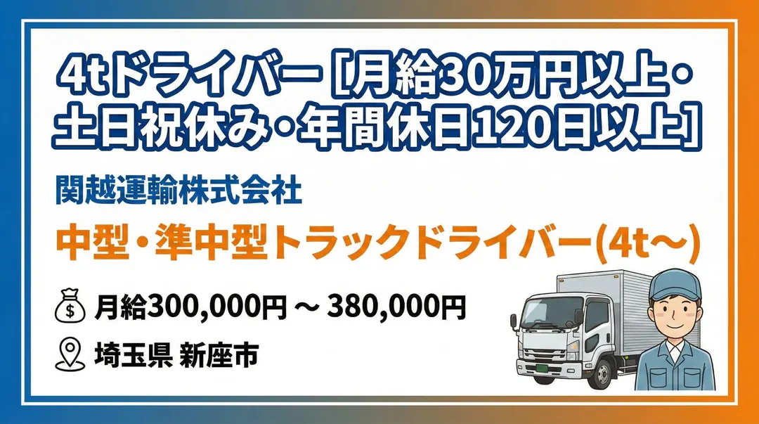 4tドライバー［月給30万円以上・土日祝休み・年間休日120日以上］