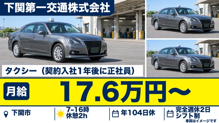 【山口県下関市】タクシードライバー/1年後正社員登用の契約社員