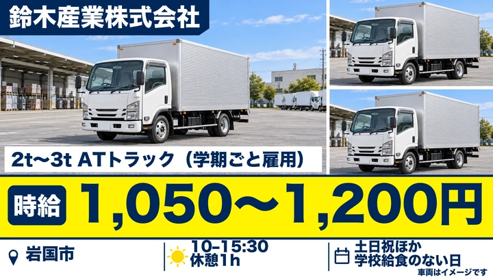 【山口県岩国市】小型トラックドライバー／学校給食配送