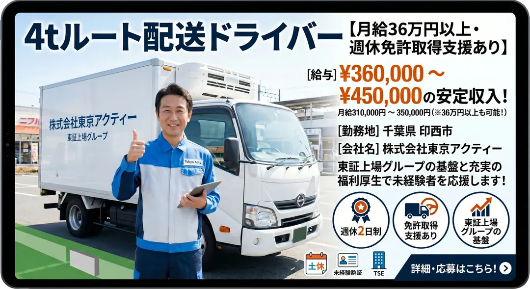 株式会社東京アクティーの中型・準中型トラックドライバー求人(千葉県印西市)