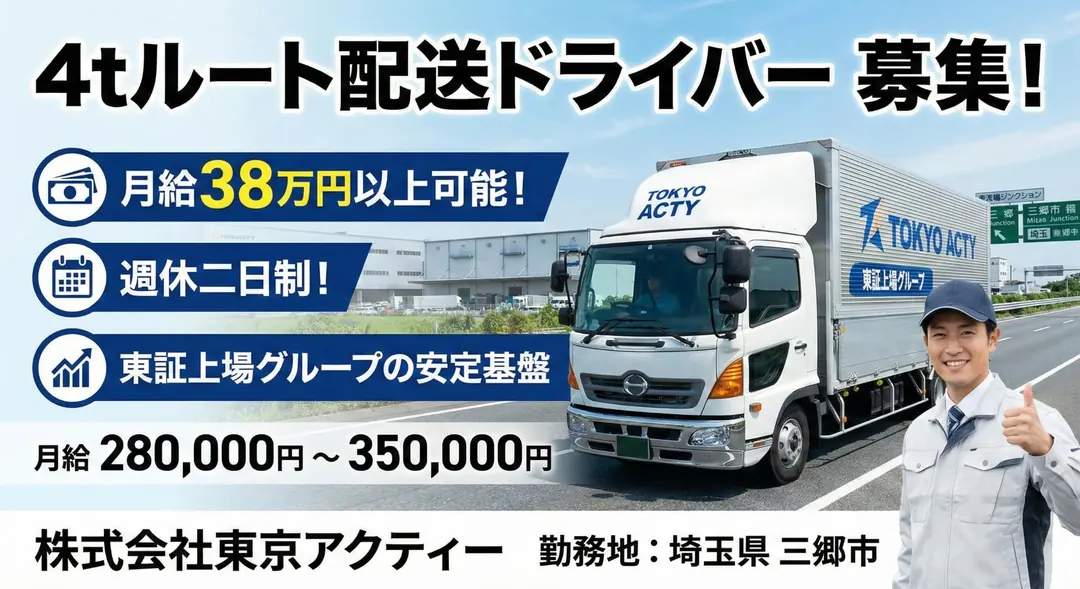 株式会社東京アクティーの中型・準中型トラックドライバー求人（埼玉県三郷市）