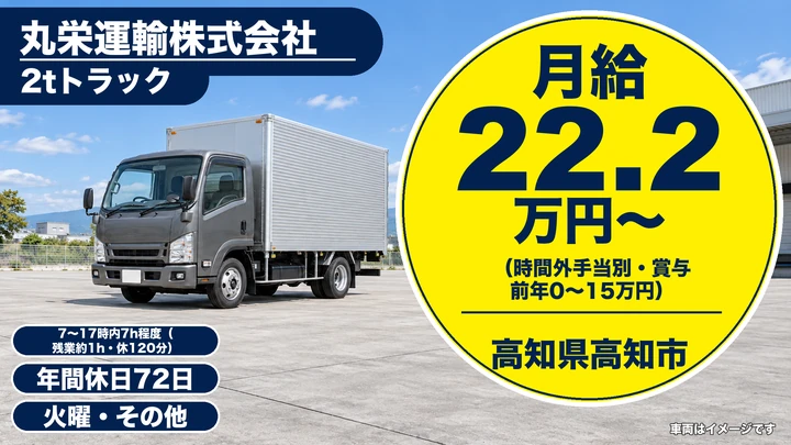 【高知県高知市】2tトラックドライバー/毎日同じルートで配送