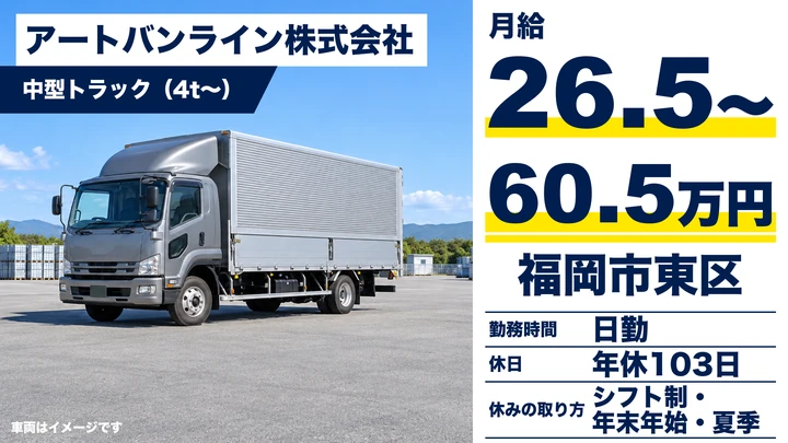 【福岡県福岡市東区】中型トラックドライバー/正社員